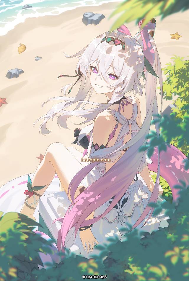 崩坏3, 崩坏3rd, 瑟莉姆, swimsuit, 泳装, 后背, smile, 马尾, White Hair
