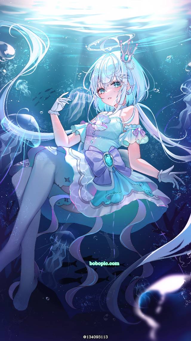 女孩子, young girl, 水下, 水母