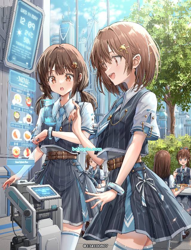 女孩子, near future, uniform, 茶发
