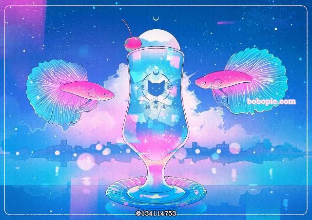 ice cream soda, 食物, 积雨云, sea, starry sky, night sky, tropical fish, 鱼, fantasy, 复古