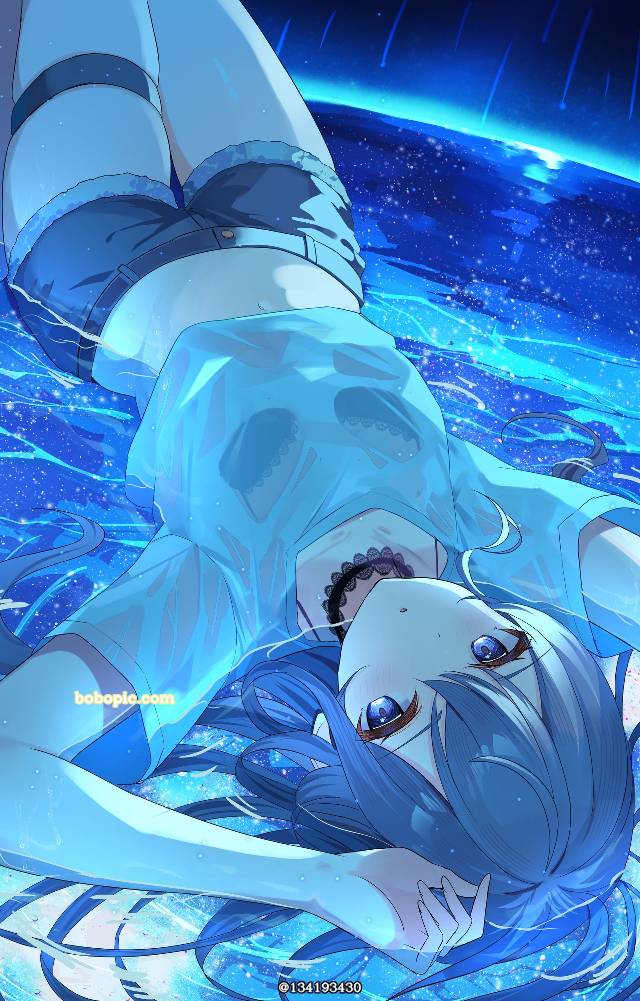 Hololive, Suisei Hoshimachi, Hoshimachi Suisei fanart, visible bra, 热裤