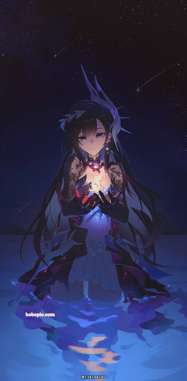 two dimensions, girl, doujin, illustration, 崩坏：星穹铁道10000收藏, Honkai: Star Rail, 海瑟音, 崩坏：星穹铁道5000收藏, night sky