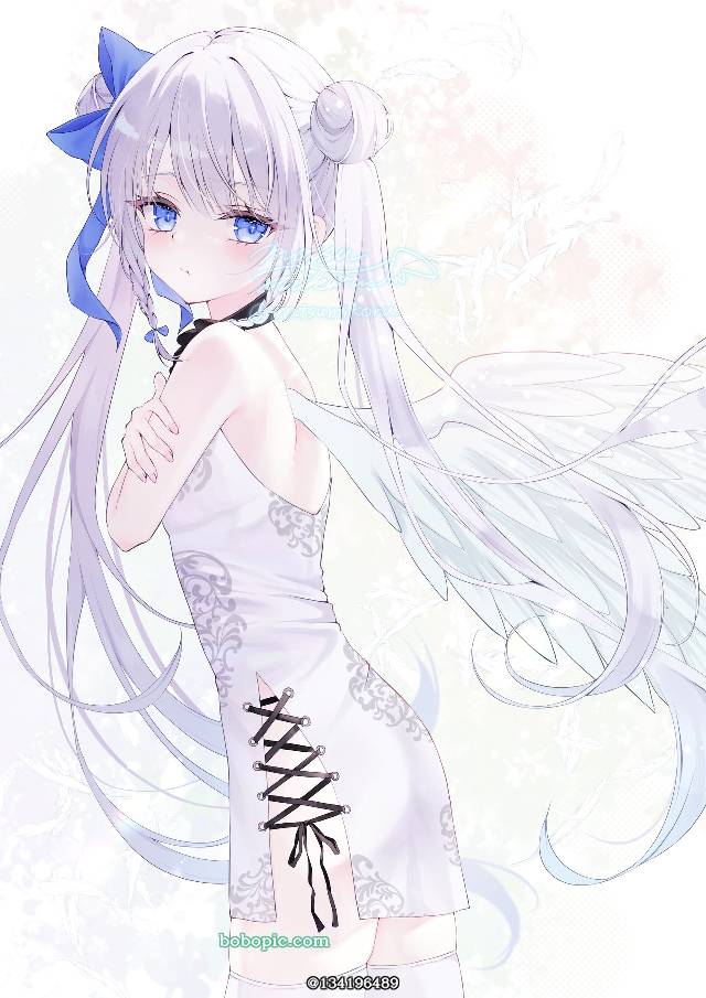女孩子, 双马尾, 臀部, 旗袍, dango, angel, knee-high