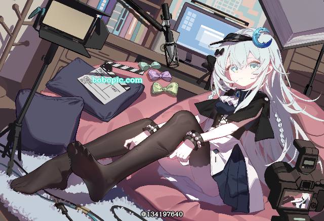 女孩子, young girl, black stockings, White hair, 着袜足底