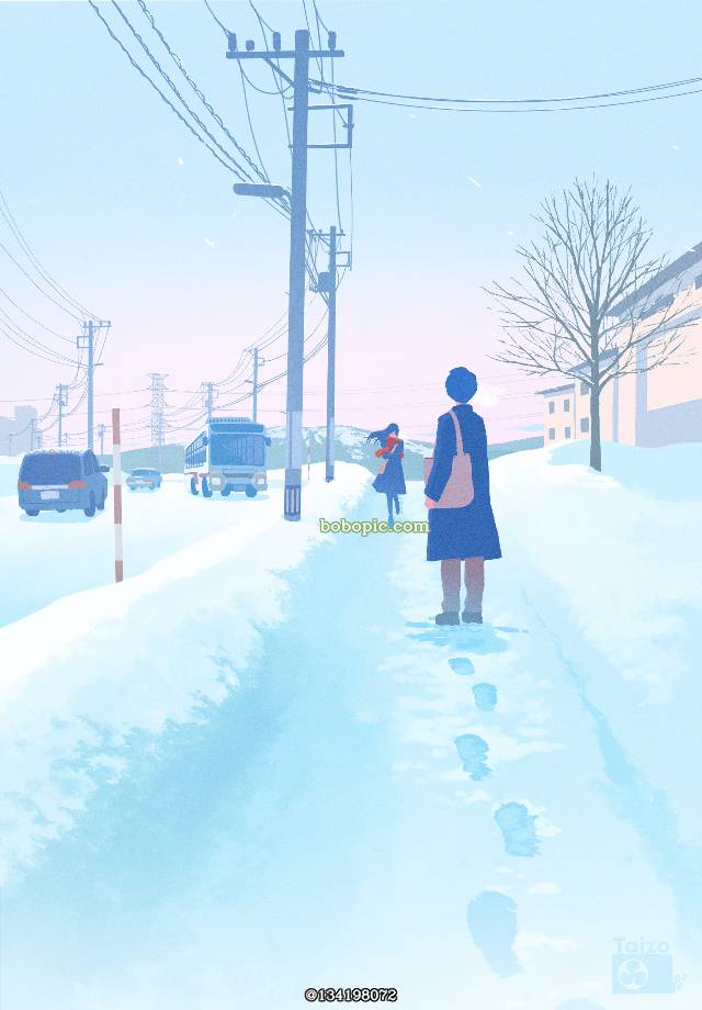 原创, 插画, 风景, background, sky, winter, snow