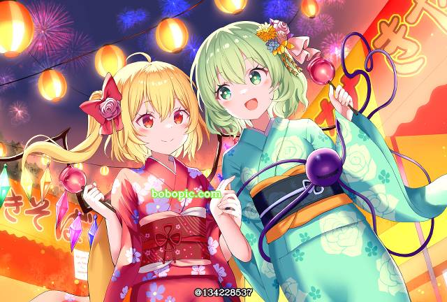 东方, 古明地恋, 芙兰朵露・斯卡蕾特, 古明地恋x芙兰朵露, kimono, 苹果糖