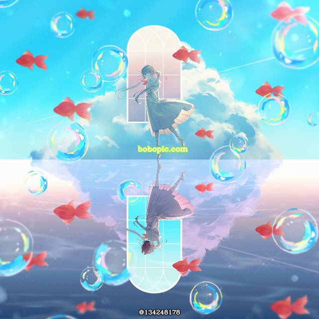原创, 女孩子, 金鱼, 肥皂泡