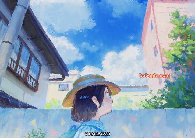 原创, 女孩子, 风景, background, 夏天, 云, can-can hat, mode