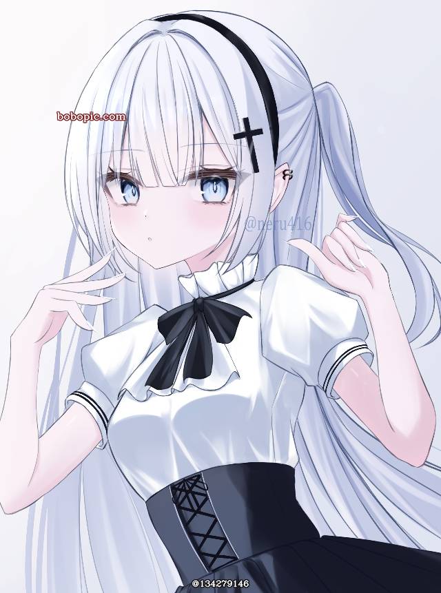 原创, 女孩子, 白发, side ponytail