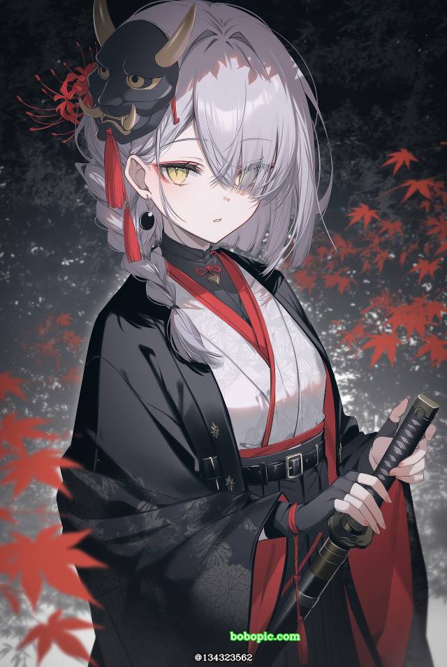 AI 画作, 女孩子, young girl, armed girls, 日本刀, 和服