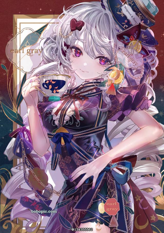 女孩子, 原创, 原创, purple, 银发, tea, 蝴蝶结, hat