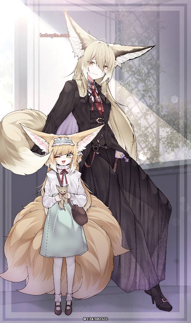 Arknights, 明日方舟, 忍冬（明日方舟）, 铃兰（明日方舟）, 女孩子, fox ears, 母女, age difference