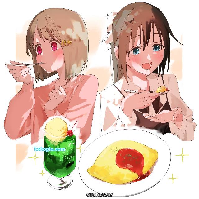Nijigasaki High School School Idol Club, LoveLive!虹咲学园学园偶像同好会, Shizuku Osaka, Kasumi Nakasu, 樱坂雫×中须霞, omurice, ice cream soda, Lovelive100收藏