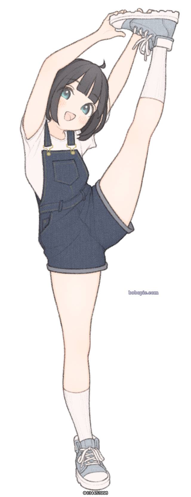 原创, 我家孩子, 女孩子, stretch, overalls, 波波头, 白色袜子, 站立一字马