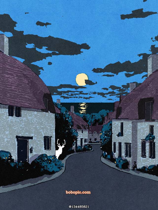 landscape painting, 封面, moon, night