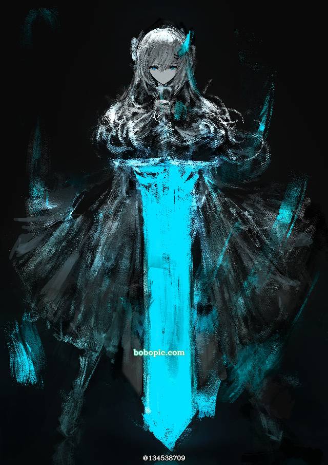 原创, original works, 骑士, 女孩子, large sword, blue color scheme