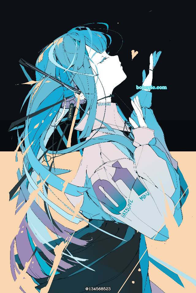 侧脸, 双马尾, Miku day, miku, 初音未来, blue hair, 插画, young girl