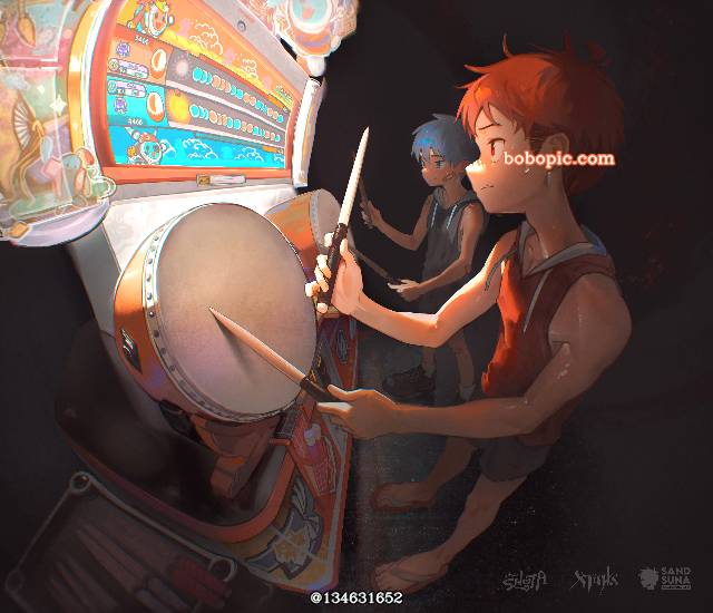 Taiko no Tatsujin, 正太, young boy, sweat, fisheye