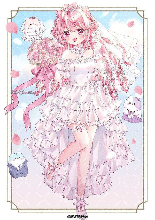 虚拟主播, 粉色头发, 婚纱, 兽耳, 婚纱, Virtual Youtuber 100+ bookmarks
