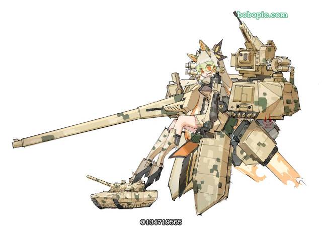 drawing on board, personification, 兵器拟人, 娘化, tank, 战车