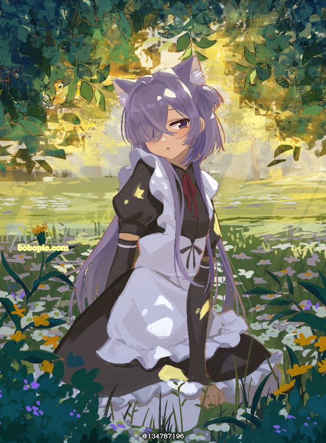 原创, 女孩子, 风景, 兽耳, background painting, 兽耳, 女仆装