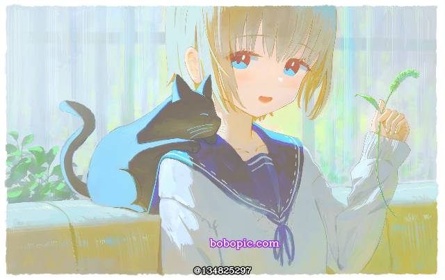 女孩子, 原创, 水手服, cat and girl, curtain