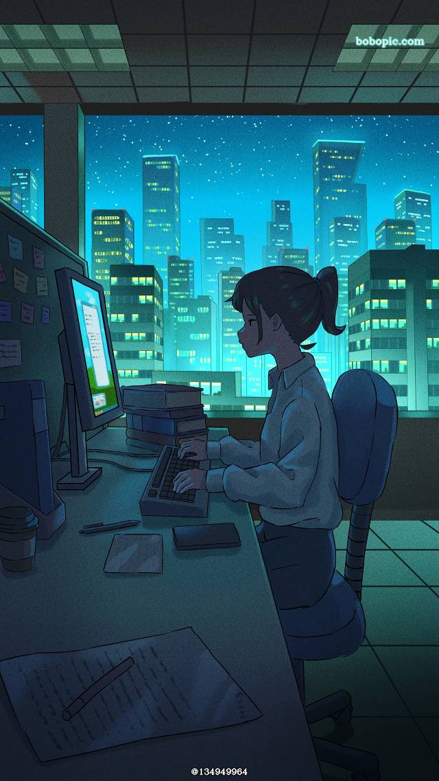 原创, 原创, background, 女孩子, night view, night, 蓝