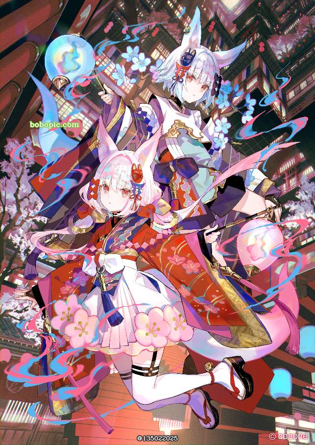 fox ears, kimono dress