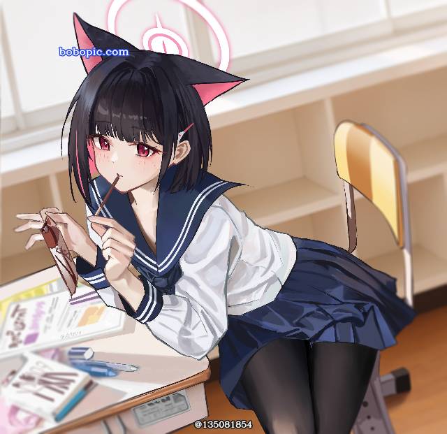 碧蓝档案, 杏山和纱, 女孩子, 黑裤袜, cat ears
