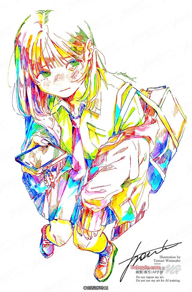 原创, 女孩子, uniform, 手绘, 眼泪