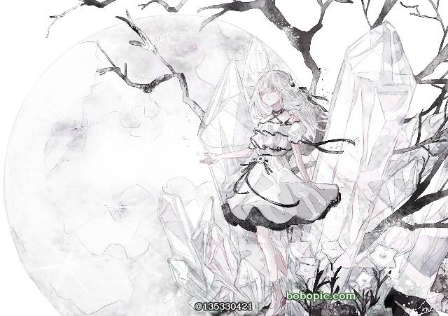 原创, 原创, black and white, moon, fantasy
