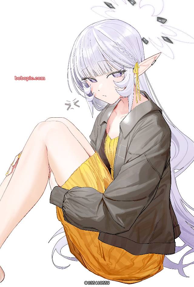 碧蓝档案, 明星日鞠, 精灵耳, casual clothes, 抱膝坐, Blue Archive 1000+ users