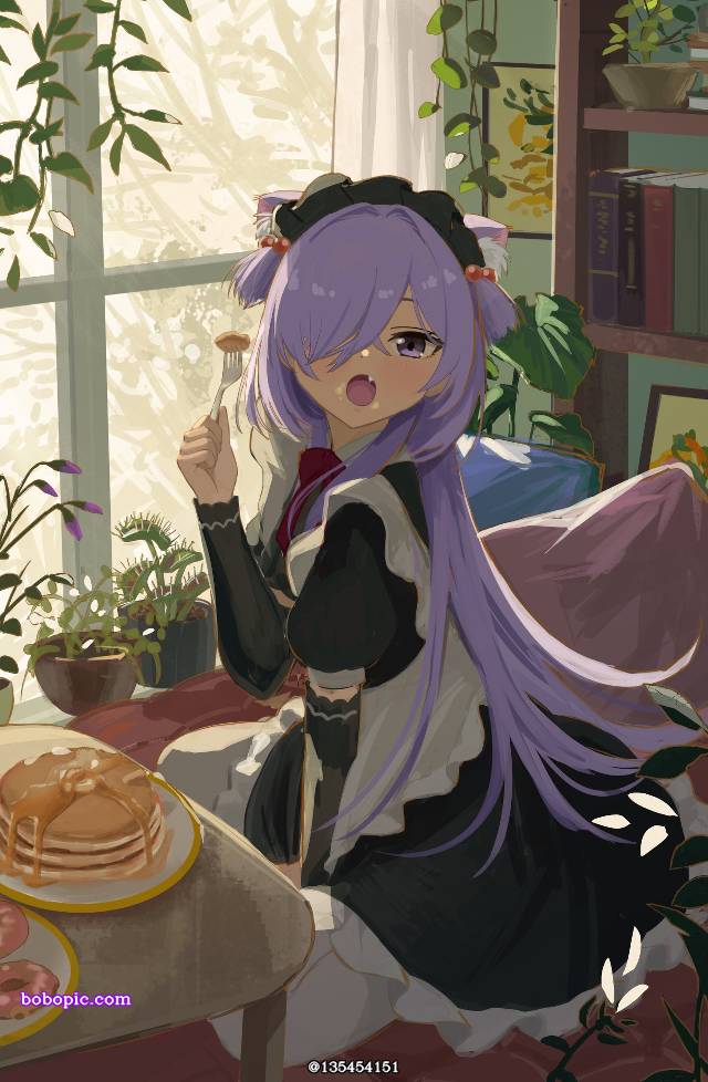原创, 女孩子, 风景, 兽耳, background painting, plant, 女仆