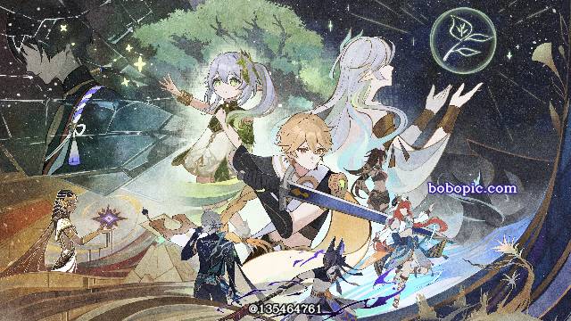 Genshin Impact, 商业绘图, Raiden Shogun, Kaedehara Kazuha, 纳西妲, Aether (Genshin Impact), 大慈树王