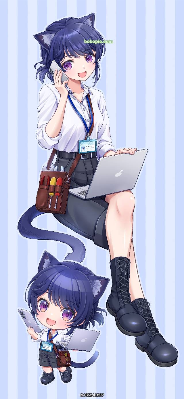 一张小女孩,猫耳,Q版绘画图片