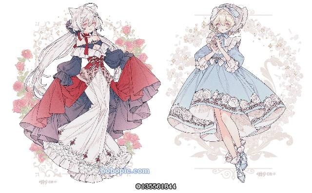 young girl, 原创, 插画, 裙子, 女孩子, Rococo