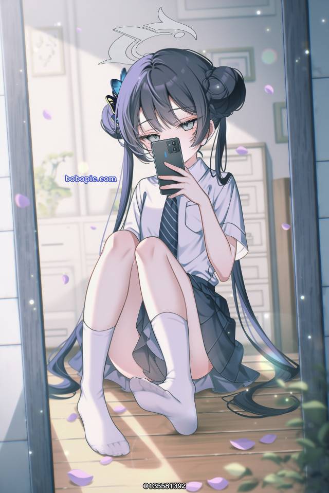 AI 画作, 女孩子, 萝莉, 碧蓝档案, 妃咲（蔚蓝档案）, uniform, 脚底