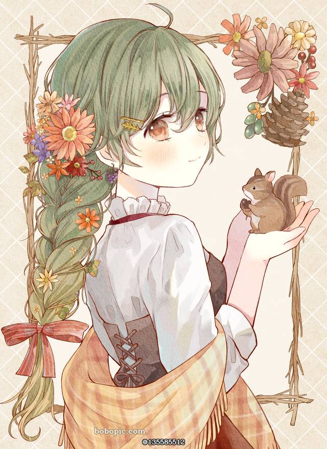 原创, 女孩子, 原创, autumn, 麻花辫, squirrel