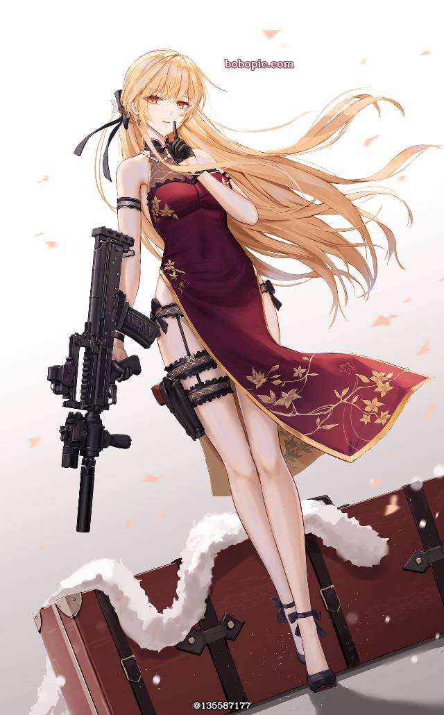 女孩子, Girls' Frontline, 少女前线, armed girls, 枪, 旗袍, 赤脚, 腿线优美, OTs-14（少女前线）