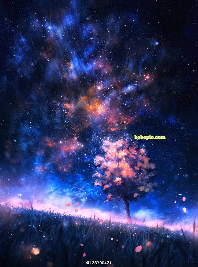 风景, background, 原创, 涂鸦, illustration, fantasy, autumn, starry sky, star