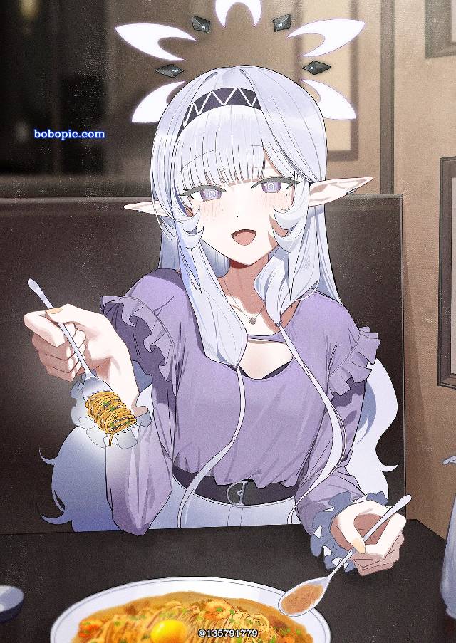 碧蓝档案, 明星日鞠, 精灵耳, casual clothes, yum!, smile, feeding, Blue Archive 1000+ users