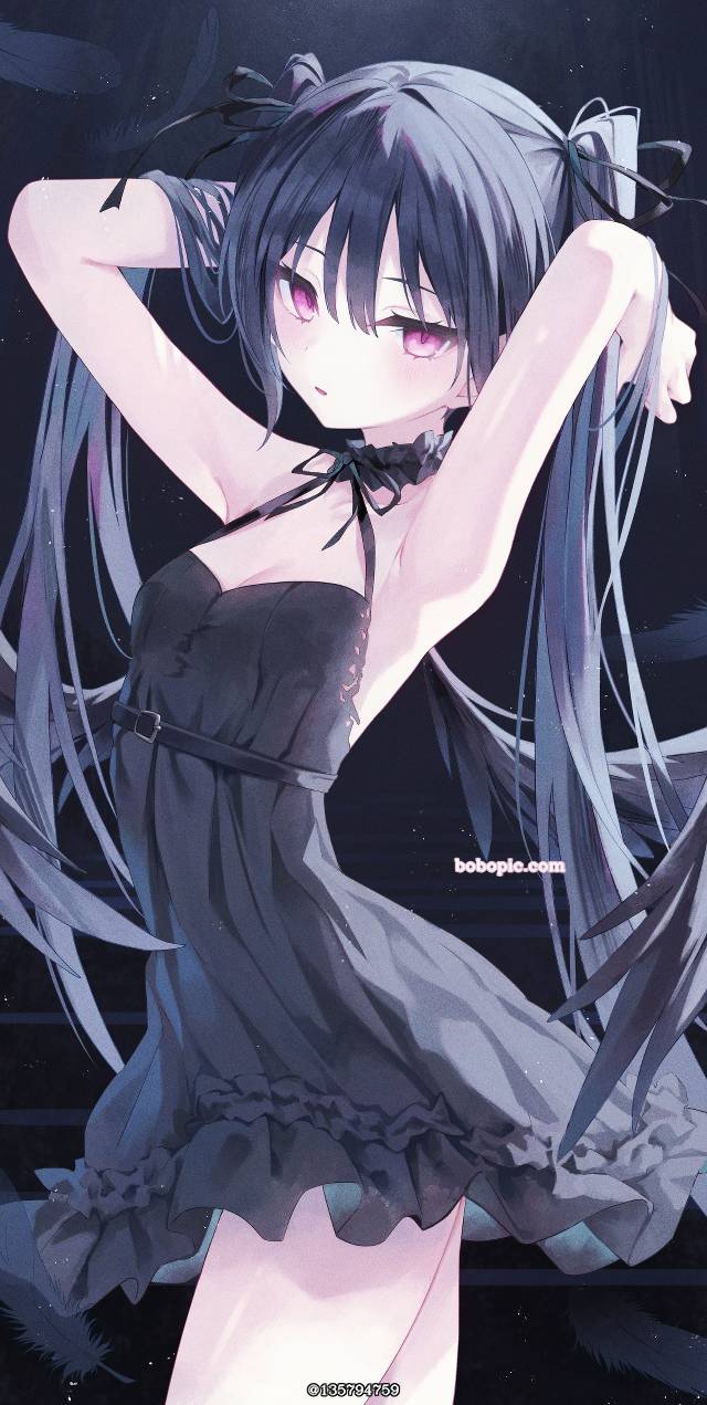 原创, 女孩子, 双马尾, 恶魔, 裙子, 腋下, 黑色连衣裙