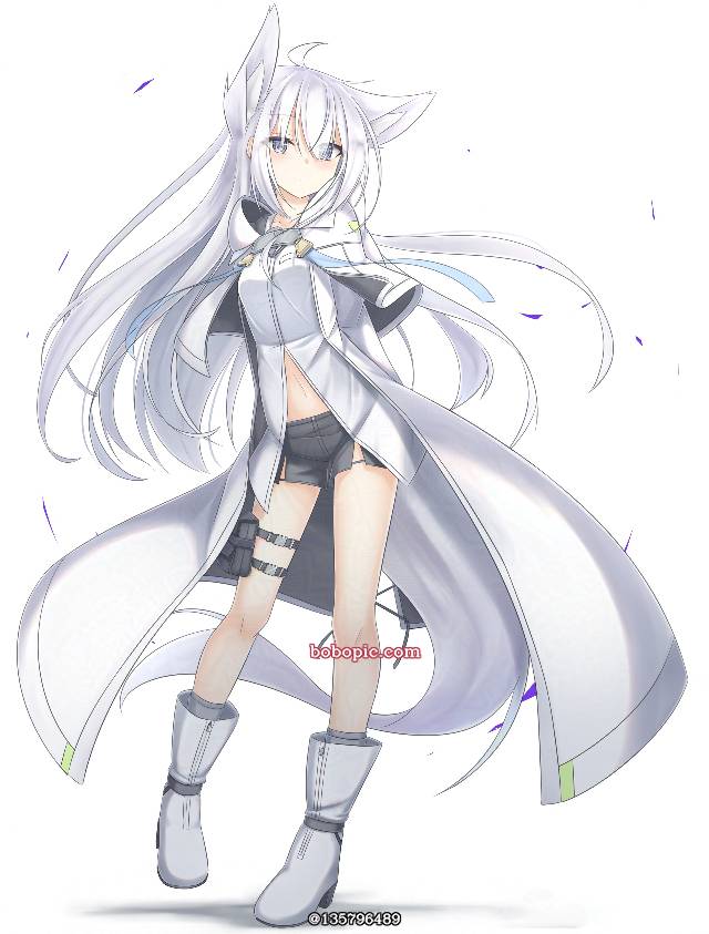 白发, fox ears, 我家孩子, 尾巴, 肚脐