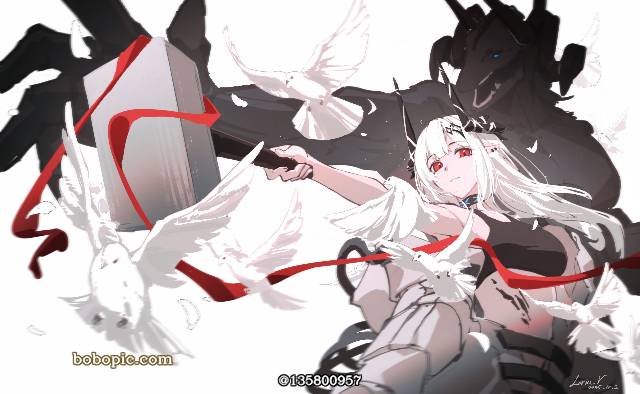Arknights, mudstone, 白发, red eyes, horned girl, 明日方舟, 泥岩（明日方舟）