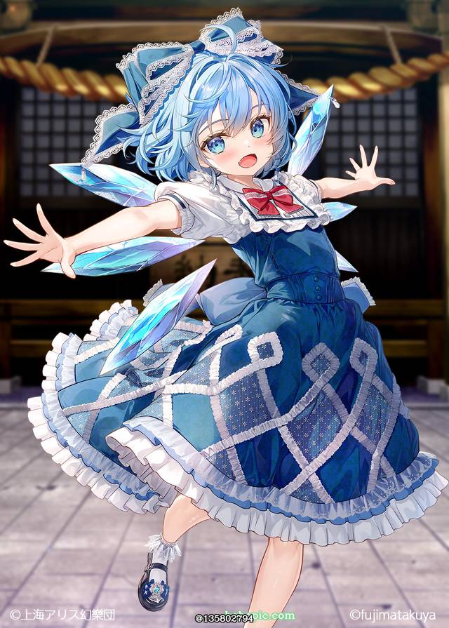 东方, 东方Project, 琪露诺, 裙子, 玛丽珍鞋, light blue hair, spreading arms