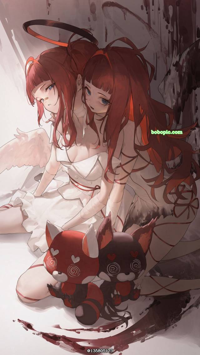 女孩子, red hair, angel, 白色连衣裙