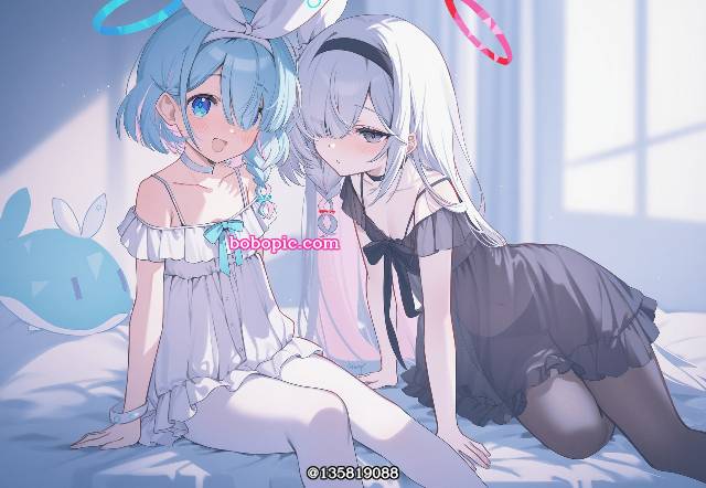 AI 画作, 女孩子, 萝莉, 碧蓝档案, Plana (Blue Archive), Alona (Blue Archive), 白裤袜, 黑裤袜