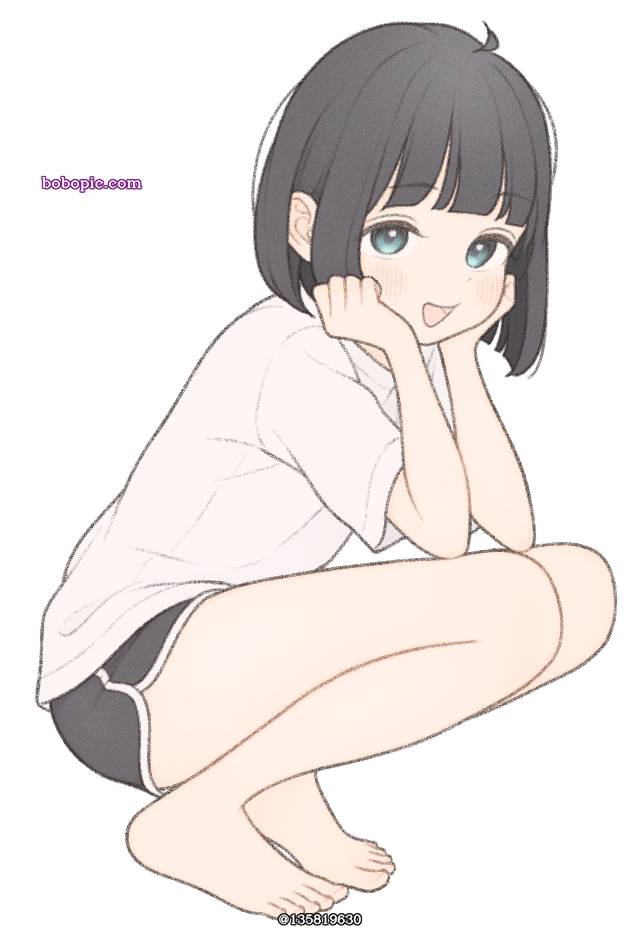 原创, 我家孩子, 波波头, 热裤, 大腿, 赤脚, 蹲
