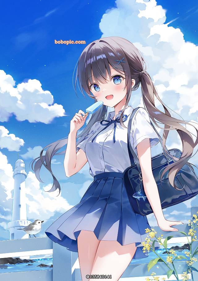 女孩子, young girl, uniform, 夏天, tian, sea