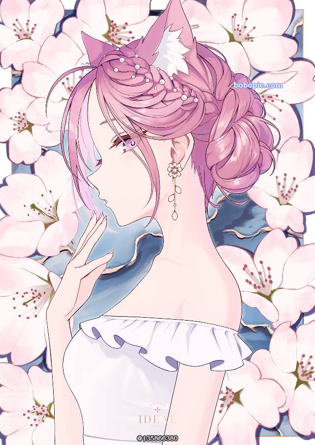 女孩子, 侧脸, 兽耳, 兽耳, 裙子, earrings, 樱